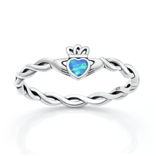 Load image into Gallery viewer, Sterling Silver Oxidized And Polished Claddagh Blue Lab Opal Ring