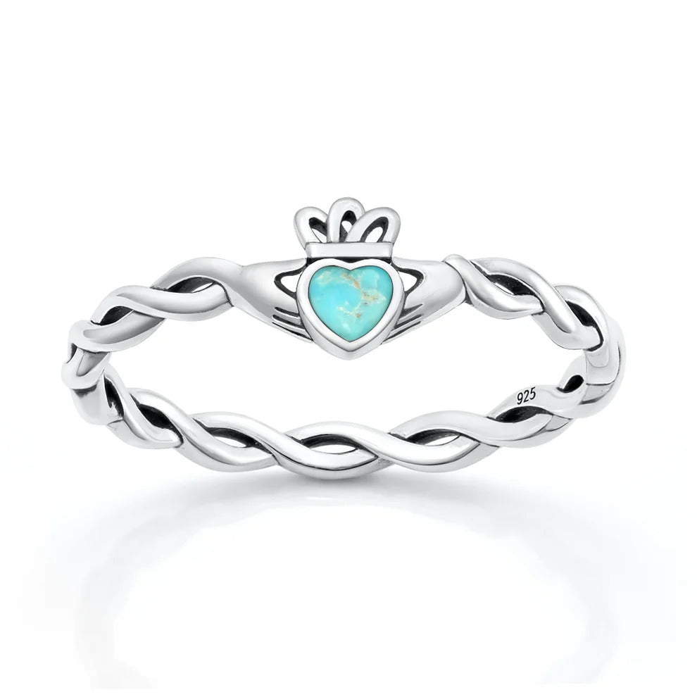 Sterling Silver Oxidized And Polished Claddagh Turquoise Ring
