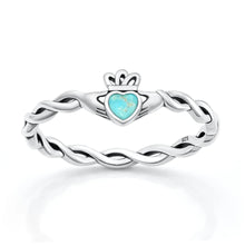 Load image into Gallery viewer, Sterling Silver Oxidized And Polished Claddagh Turquoise Ring