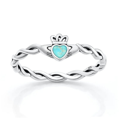 Sterling Silver Oxidized And Polished Claddagh Turquoise Ring