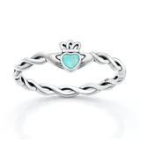 Sterling Silver Oxidized And Polished Claddagh Turquoise Stone Ring