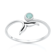 Load image into Gallery viewer, Sterling Silver Oxidized And Polished Whale Tail Larimar Stone Ring