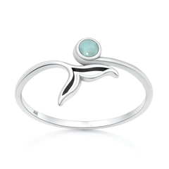 Sterling Silver Oxidized And Polished Whale Tail Larimar Stone Ring