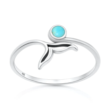 Load image into Gallery viewer, Sterling Silver Oxidized And Polished Whale Tail Turquoise Stone Ring