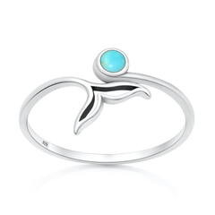 Sterling Silver Oxidized And Polished Whale Tail Turquoise Stone Ring