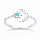 Sterling Silver Oxidized Polished Moon and Star Turquoise Stone Ring