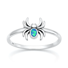 Load image into Gallery viewer, Sterling Silver Oxidized And Polished Spider Blue Lab Opal Ring