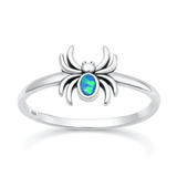 Sterling Silver Oxidized And Polished Spider Blue Lab Opal Ring