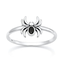 Load image into Gallery viewer, Sterling Silver Oxidized And Polished Spider Black Agate Stone Ring