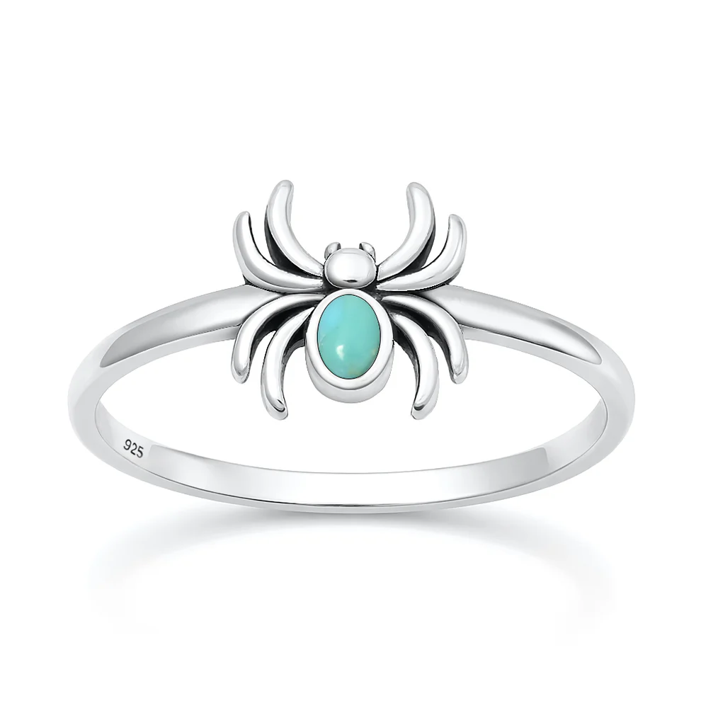 Sterling Silver Oxidized And Polished Sunburst Turquoise Stone Ring