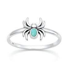 Load image into Gallery viewer, Sterling Silver Oxidized And Polished Sunburst Turquoise Stone Ring