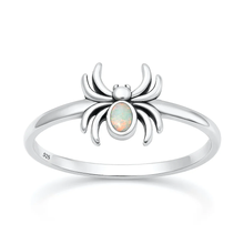 Load image into Gallery viewer, Sterling Silver Oxidized And Polished Spider White Lab Opal Ring