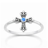 Sterling Silver Oxidized And Polished Medieval Cross Blue Lab Opal Ring