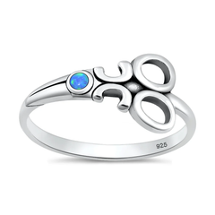 Sterling Silver Oxidized And Polished Scissors Blue Lab Opal Ring