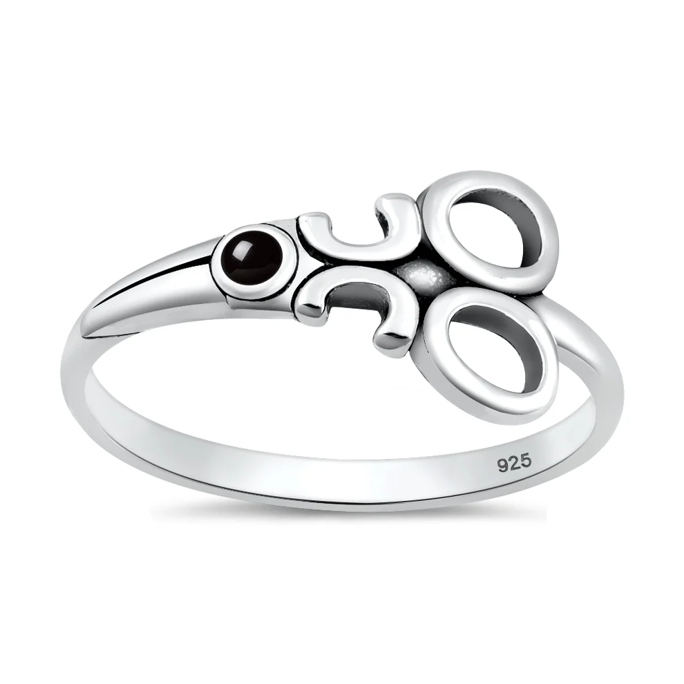 Sterling Silver Oxidized And Polished Scissors Black Onyx Stone Ring