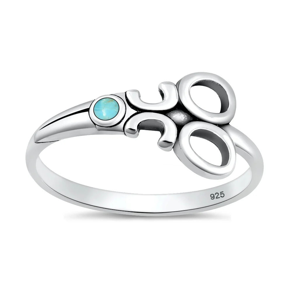Sterling Silver Oxidized And Polished Scissors Turquoise Ring