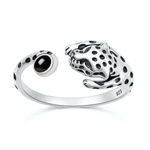 Load image into Gallery viewer, Sterling Silver Oxidized And Polished Cheetah Black Onyx Stone Ring