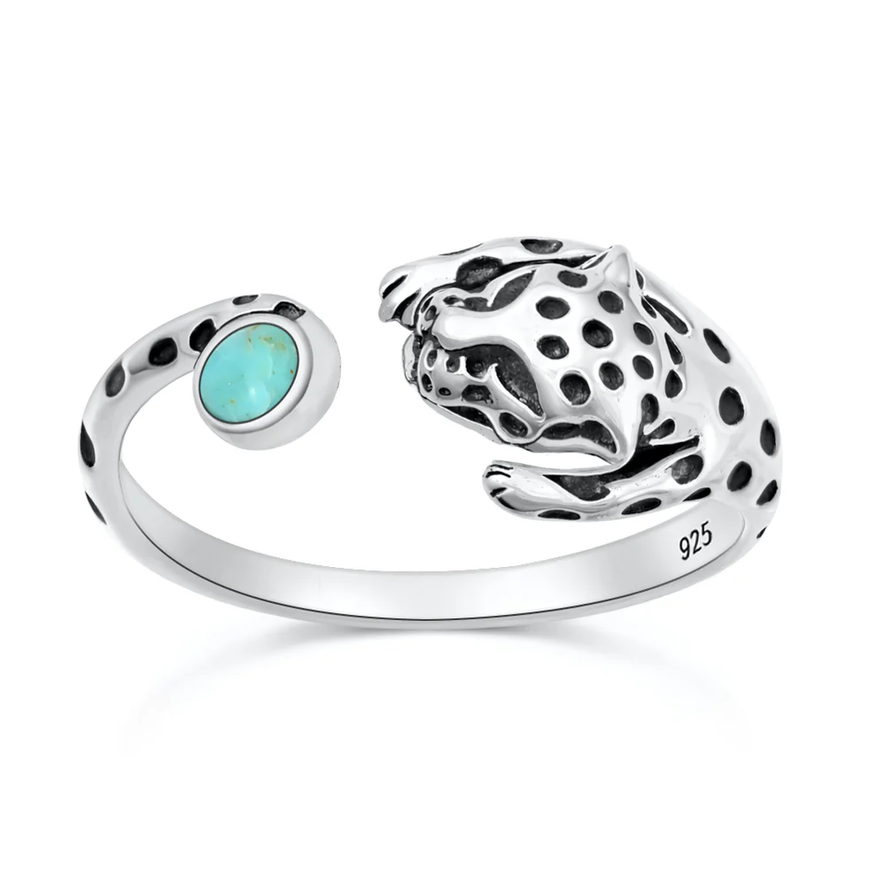Sterling Silver Oxidized And Polished Cheetah Turquoise Stone Ring