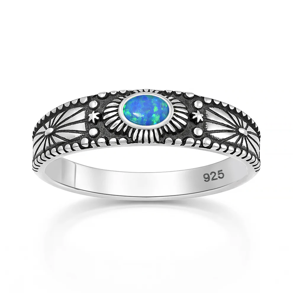 Sterling Silver Oxidized And Polished Southwestern Blue Lab Opal Ring