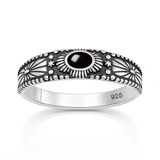 Sterling Silver Oxidized And Polished Tree Of Life Turquoise Stone Ring