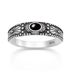 Sterling Silver Oxidized And Polished Tree Of Life Turquoise Stone Ring