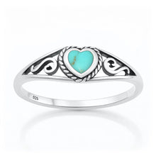 Load image into Gallery viewer, Sterling Silver Oxidized And Polished Heart Turquoise Ring