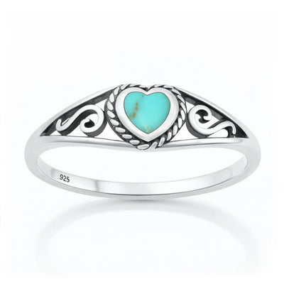 Sterling Silver Oxidized And Polished Heart Turquoise Ring