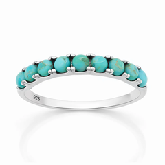 Sterling Silver Rhodium Plated Half Eternity Band Turquoise Stone Ring