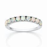 Sterling Silver Rhodium Plated White Lab Opal Half Eternity Band Ring
