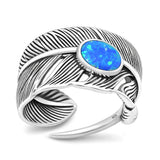 Sterling Silver Oxidized And Polished Blue Lab Opal Feather Ring
