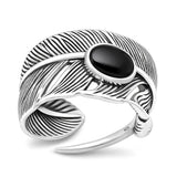 Sterling Silver Oxidized And Polished Black Onyx Feather Ring