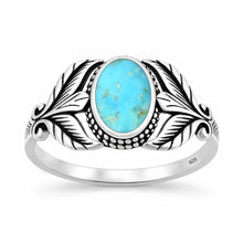 Load image into Gallery viewer, Sterling Silver Oxidized And Polished Leaf Turquoise Stone Ring