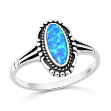 Load image into Gallery viewer, Sterling Silver Oxidized And Polished Vintage Boho Blue Lab Opal Ring