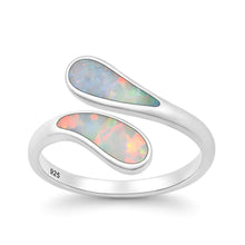 Load image into Gallery viewer, Sterling Silver Oxidized And Polished Wrap White Lab Opal Ring