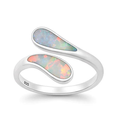 Sterling Silver Oxidized And Polished Wrap White Lab Opal Ring