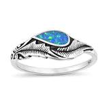 Sterling Silver Oxidized And Polished Feathers Blue Lab Opal Ring