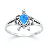 Sterling Silver Oxidized And Polished 13mm Turtle Blue Lab Opal Ring