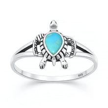 Load image into Gallery viewer, Sterling Silver Oxidized And Polished 13mm Turtle Turquoise Stone Ring