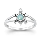 Sterling Silver Oxidized And Polished Turtle Larimar Stone Ring