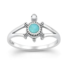 Load image into Gallery viewer, Sterling Silver Oxidized And Polished Turtle Turquoise Stone Ring