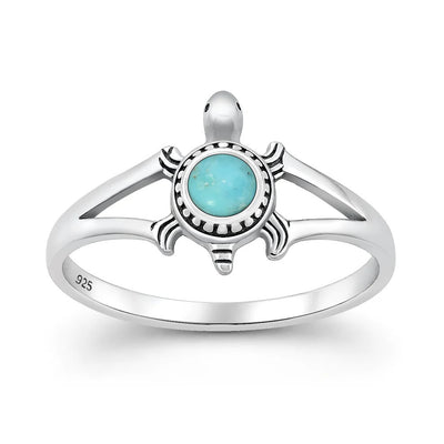 Sterling Silver Oxidized And Polished Turtle Turquoise Stone Ring