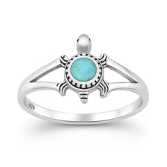 Sterling Silver Oxidized And Polished Turtle Turquoise Stone Ring