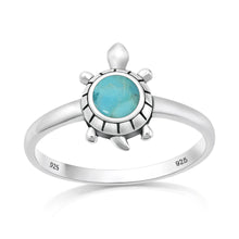 Load image into Gallery viewer, Sterling Silver Oxidized And Polished 13mm Turquoise Stone Turtle Ring