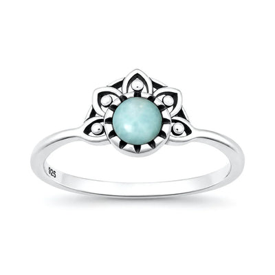 Sterling Silver Oxidized And Polished Henna Larimar Stone Ring
