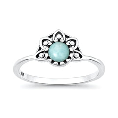 Sterling Silver Oxidized And Polished Henna Larimar Stone Ring