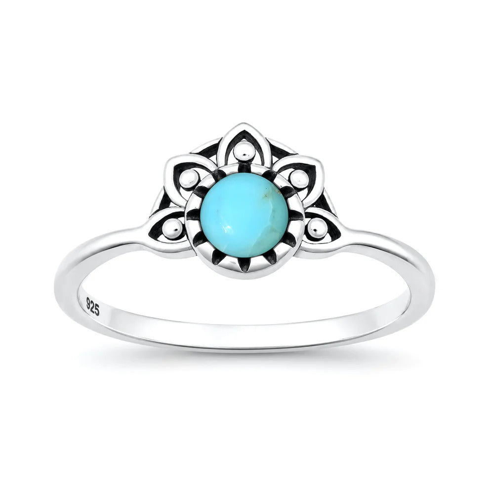Sterling Silver Oxidized And Polished Henna Turquoise Stone Ring