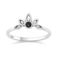 Load image into Gallery viewer, Sterling Silver Oxidized And Polished Lotus Crown Black Onyx Stone Ring