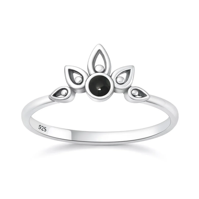 Sterling Silver Oxidized And Polished Boho Crown Turquoise Stone Ring