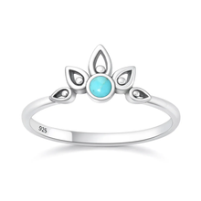 Load image into Gallery viewer, Sterling Silver Oxidized And Polished Crown Turquoise Stone Ring