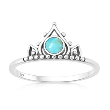 Load image into Gallery viewer, Sterling Silver Oxidized And Polished Turtle Larimar Stone Ring